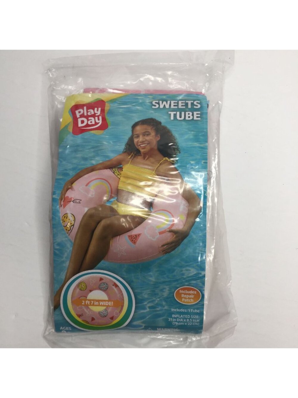 Play Day Sweets Inner Tube Pink Inflated 31" Beach Pool Sea Fun Kids